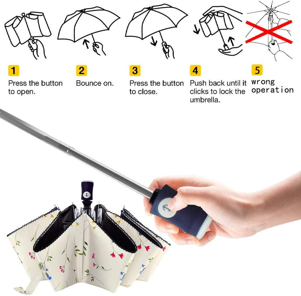 DBA Auto Open Close Folding Travel Umbrella with UV Protection 1