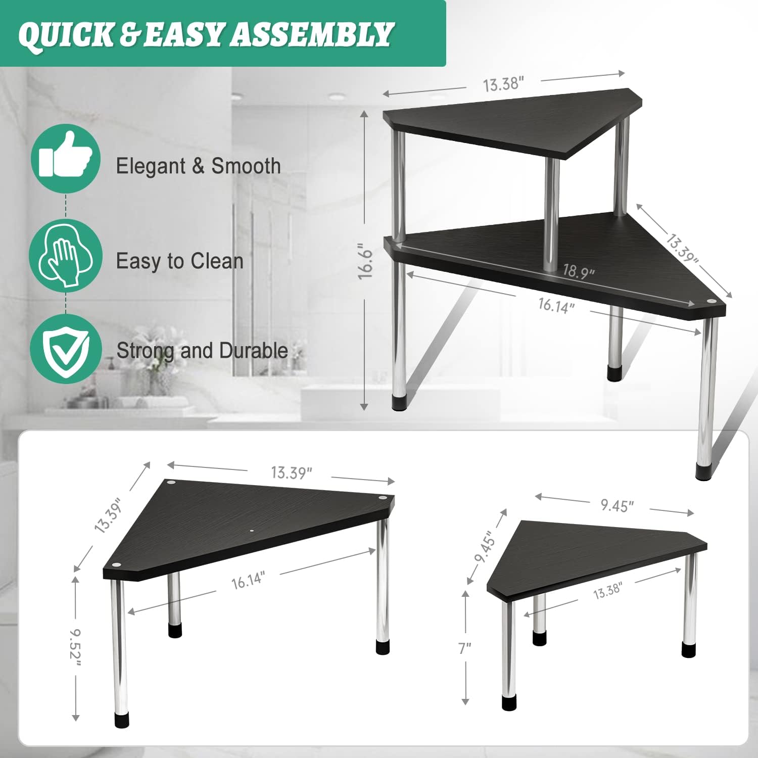 Weenson Corner Organizer Shelf with 2 Tiers Black