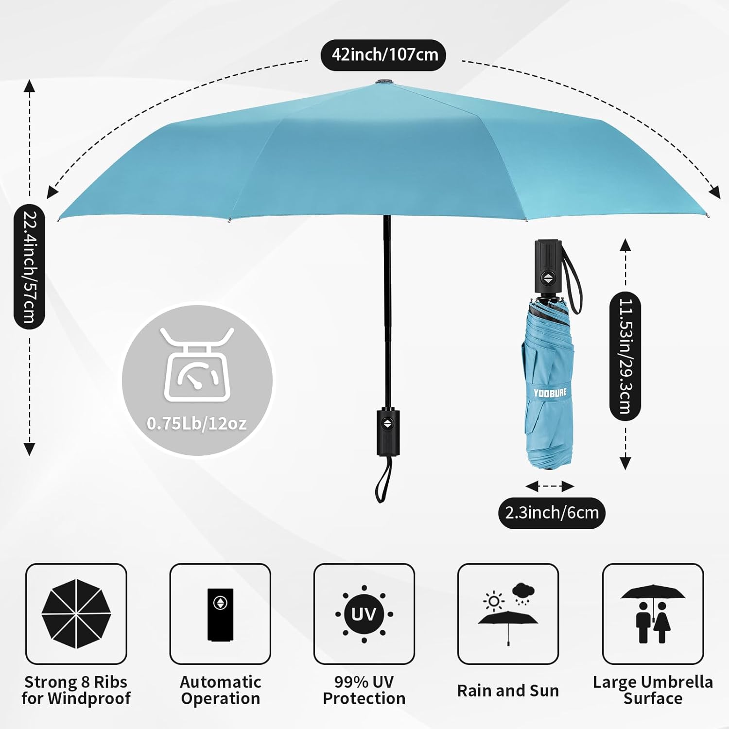 Yoobure Windproof Travel Umbrella - Automatic UV Protection Lightweight Portable 2 Person Shade