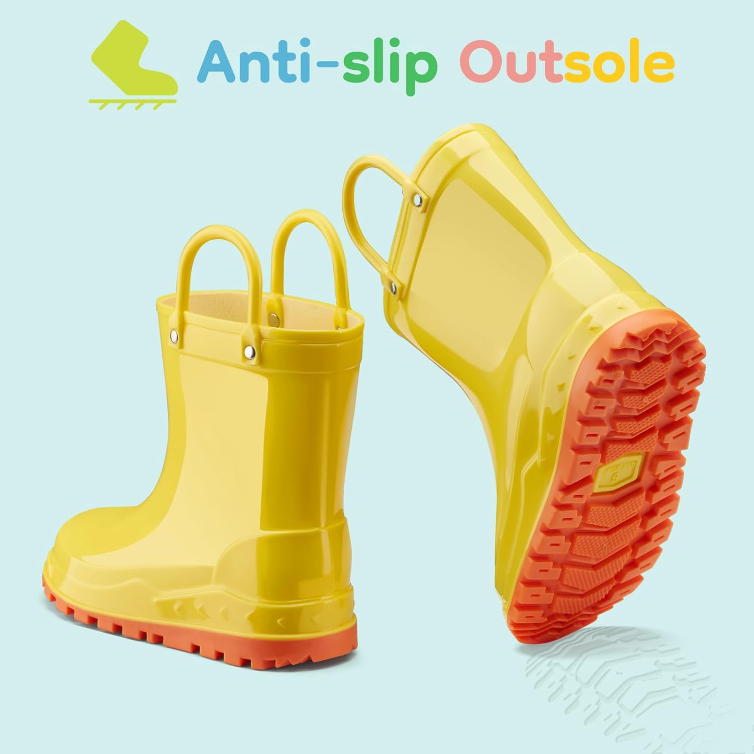 HISEA Toddler Rain Boots Waterproof Easy-On Handles
