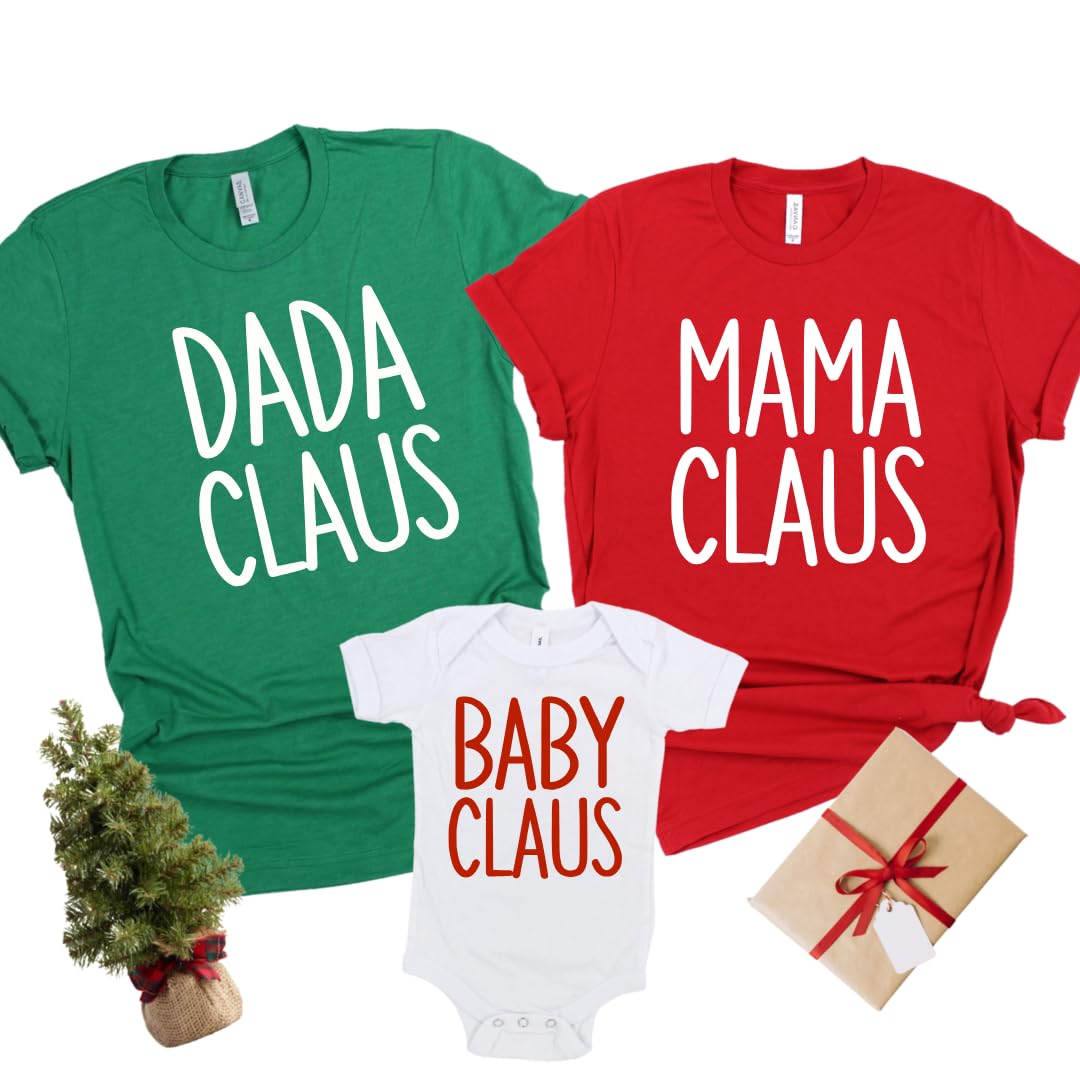 Mama Dada and Baby Claus Matching Christmas Shirts 2024