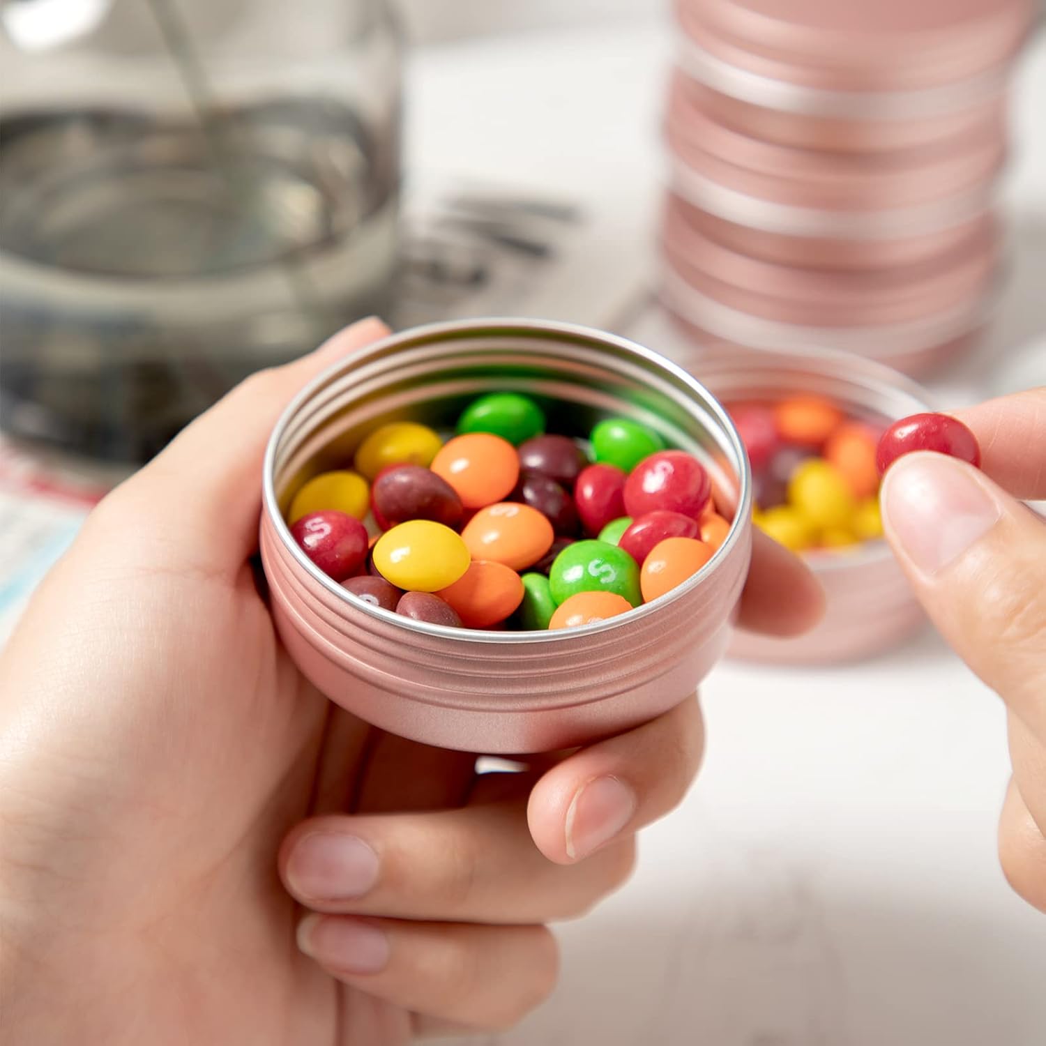 Patelai 2 oz Rose Gold Aluminum Tin Cans with Screw Lid