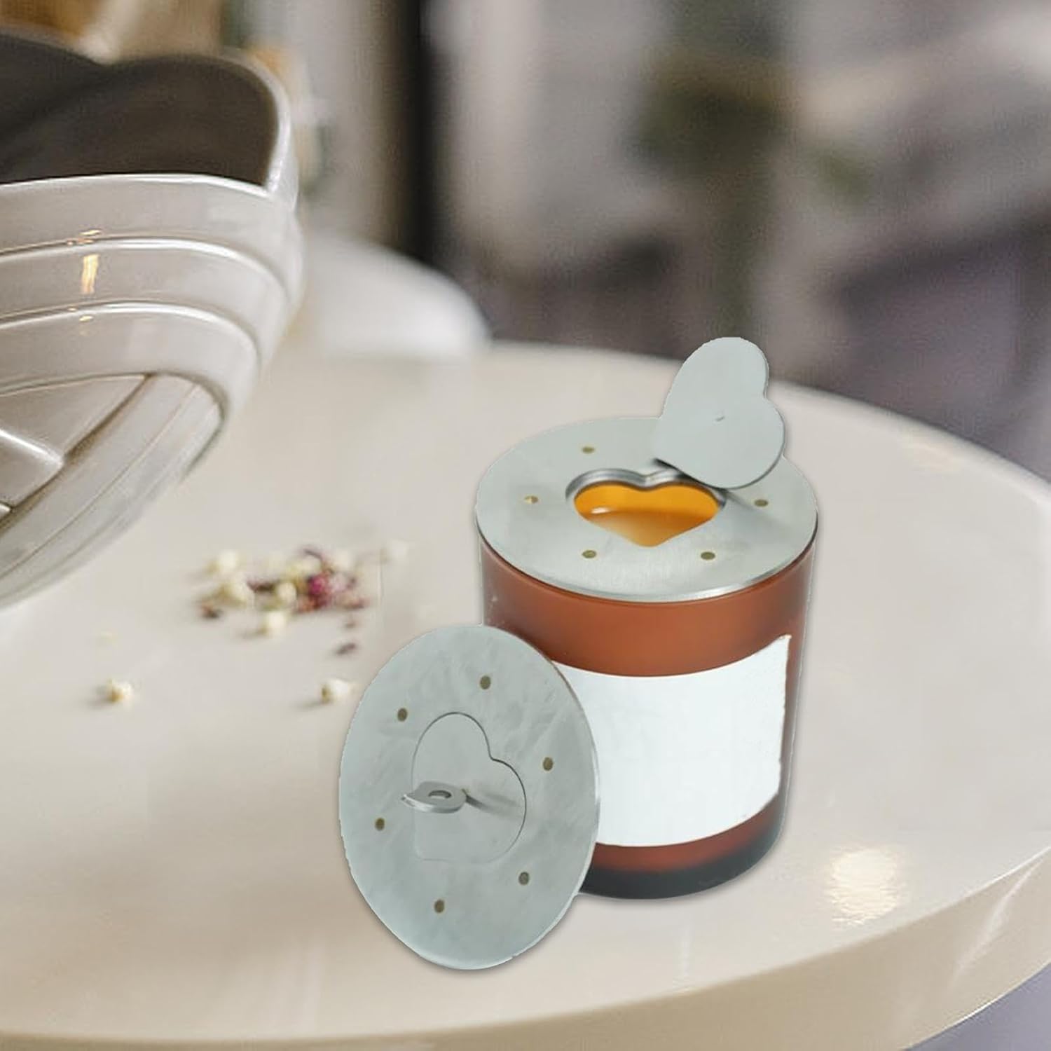 Stainless Steel Candle Jar Cover with Heart Design
