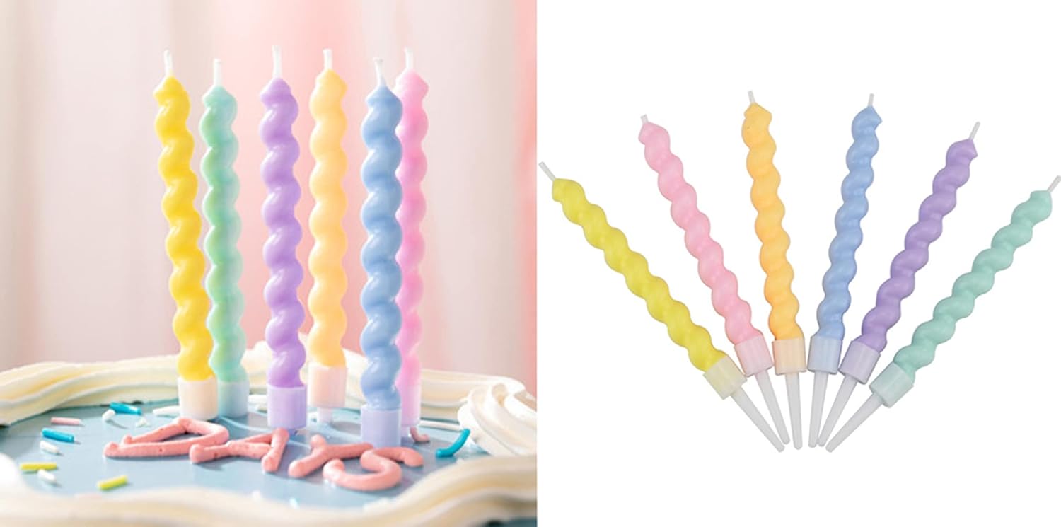 T-shin Candy Coloured Spiral Birthday Candles 6 Pack