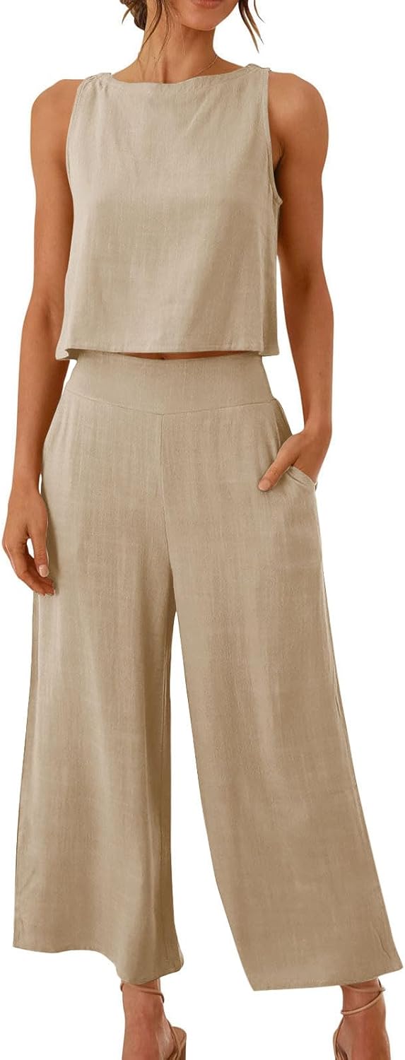 HGps8w Summer 2025 2 Piece Cotton Linen Outfits for Women