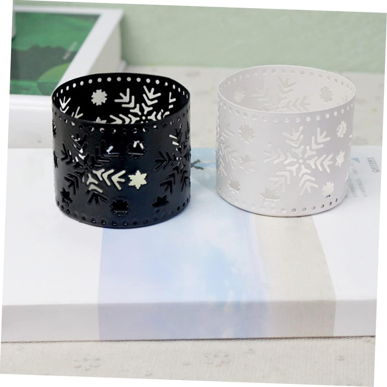 Retro Iron Snowflake Candle Holder Large Black