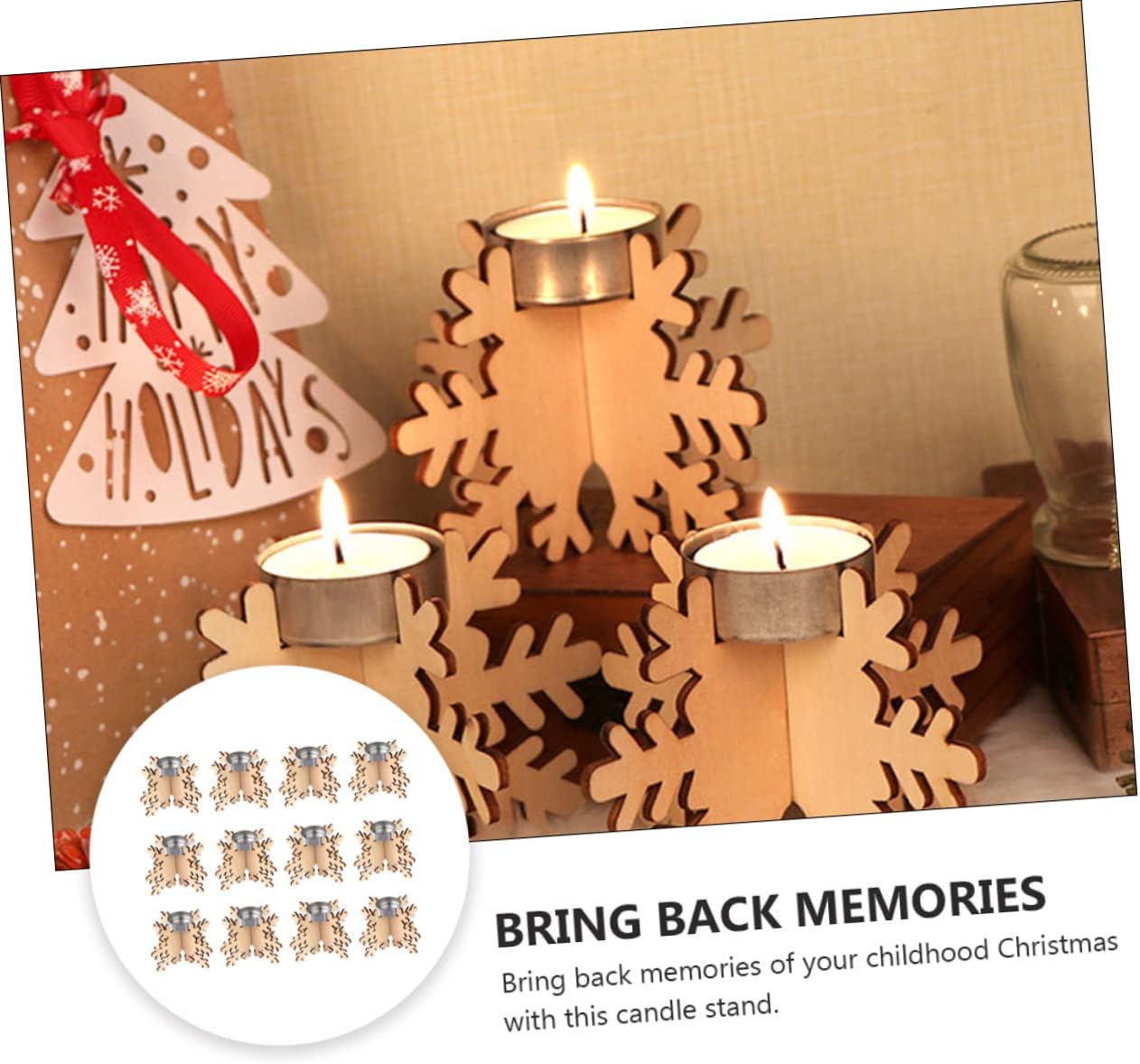 CHILDWEET Christmas Snowflake Candlestick 6 Pack Wooden Holder 1