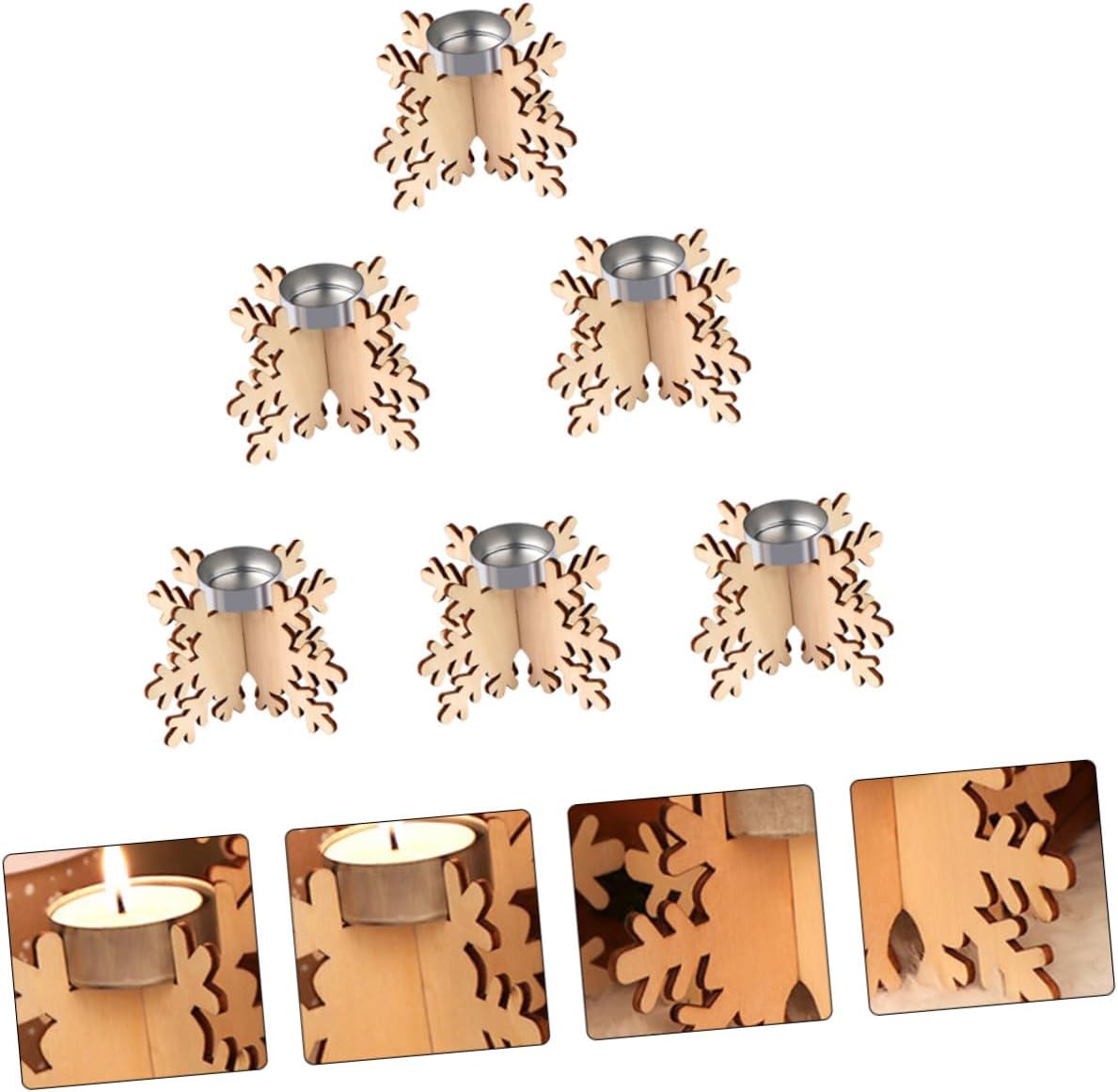 6 Pack Christmas Snowflake Candle Holders for Home Decor
