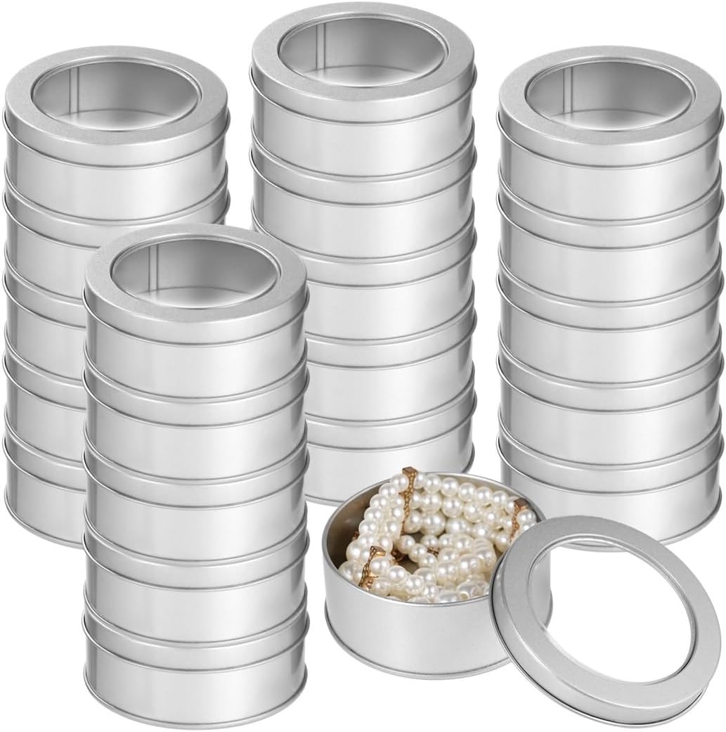 LUMINFLY 20-Piece Round Tin Cans 6-Ounce Silver Clear Lid