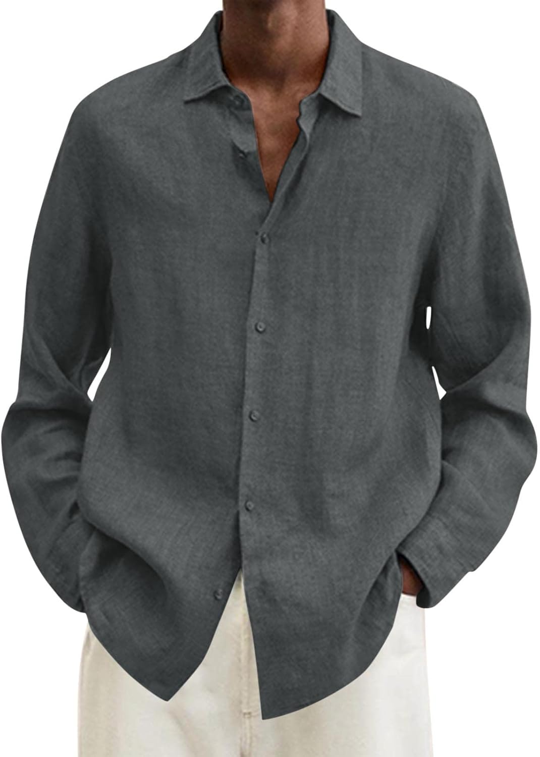 Muyise Mens Breathable Cotton Linen Button Down Shirts