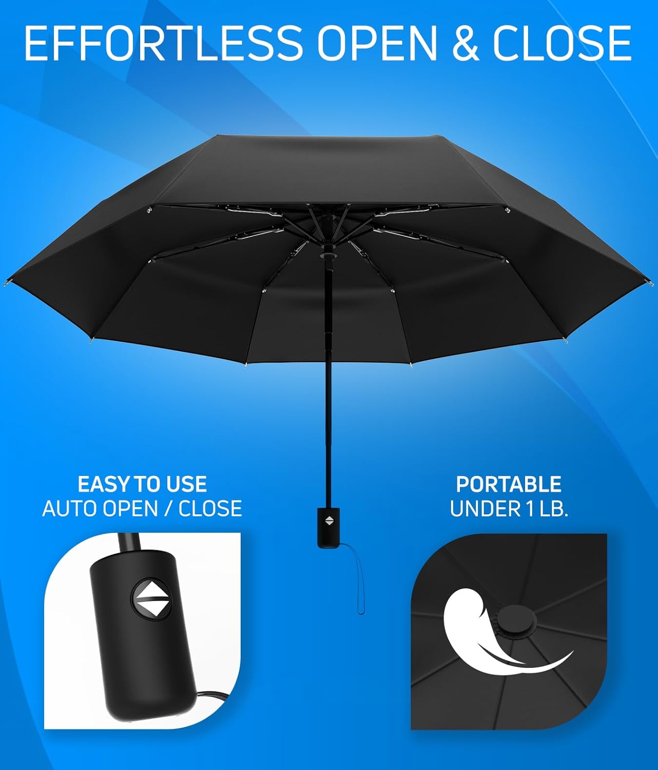 Rain-Mate Windproof Travel Umbrella - Auto Open Close Compact