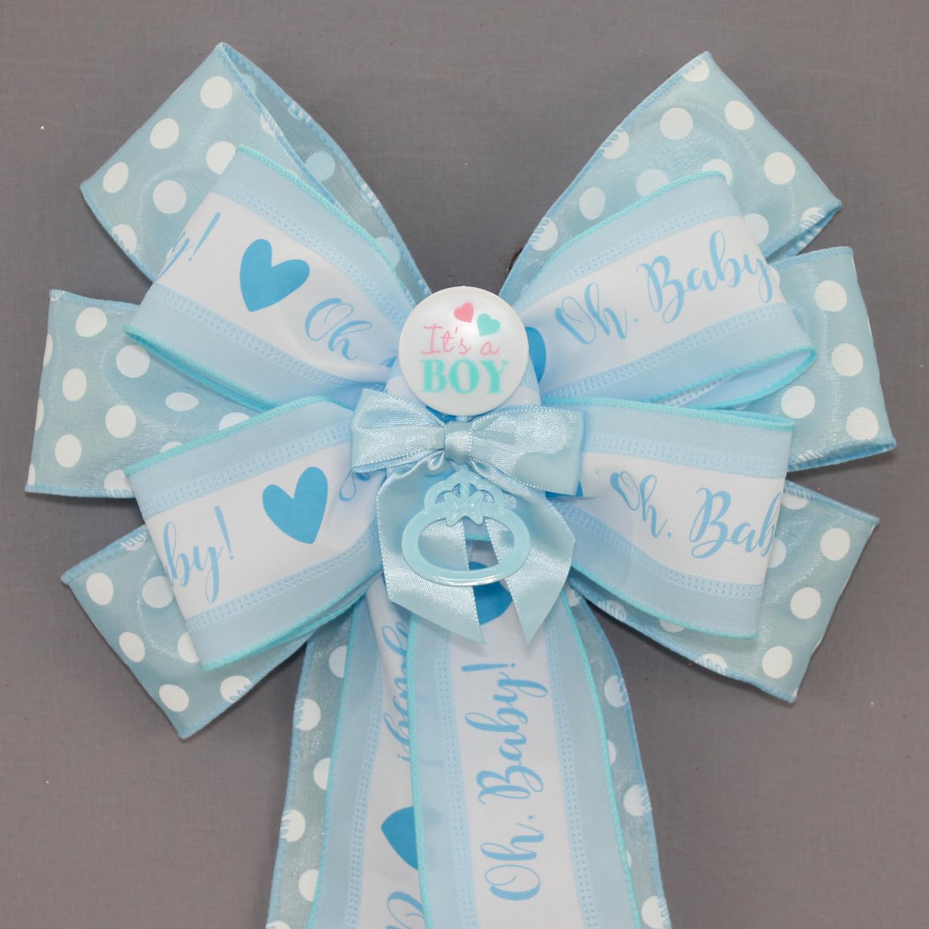 Its a Boy Blue Dot Rattle Baby Shower Bow