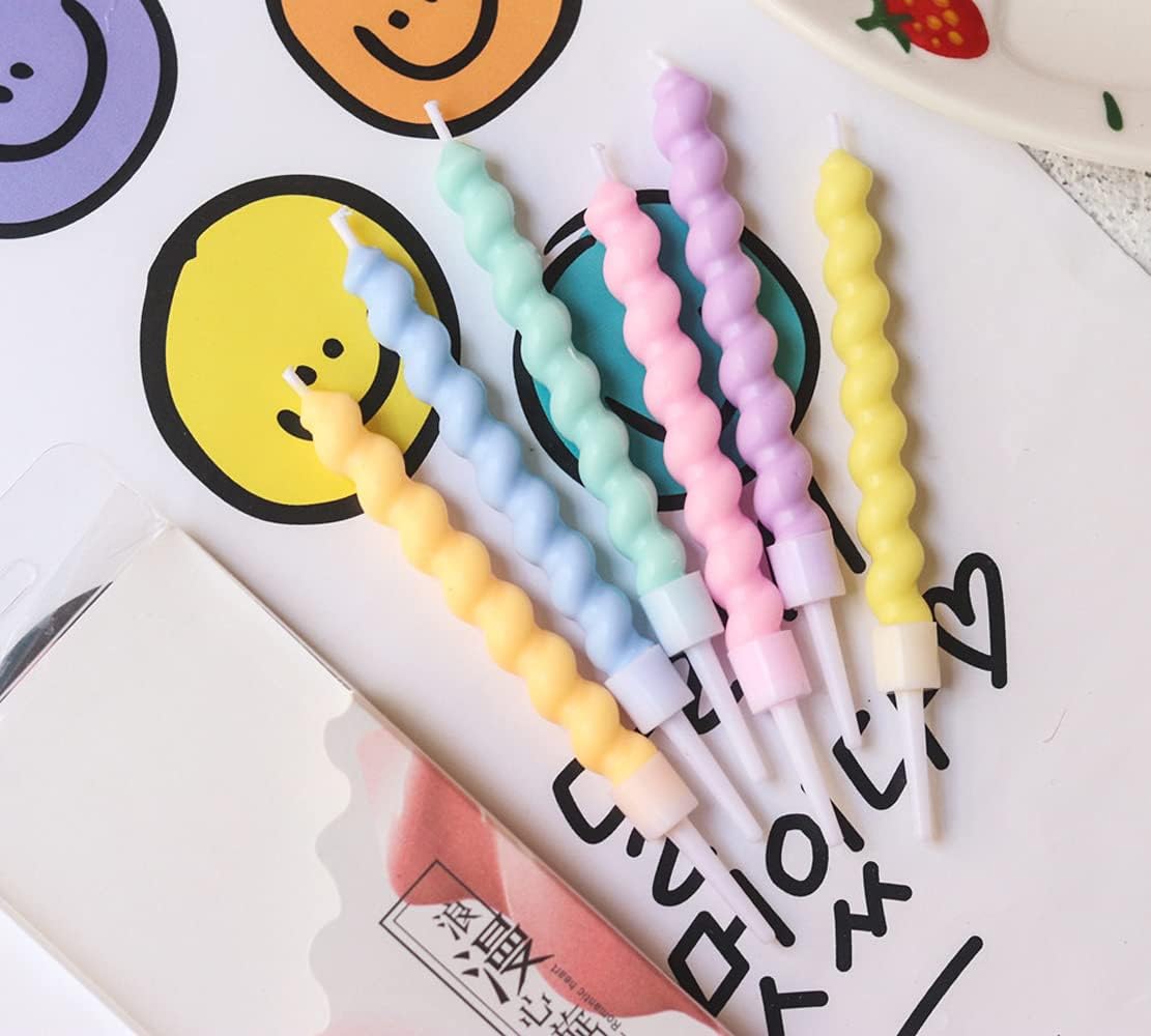 T-shin Candy Coloured Spiral Birthday Candles 6 Pack