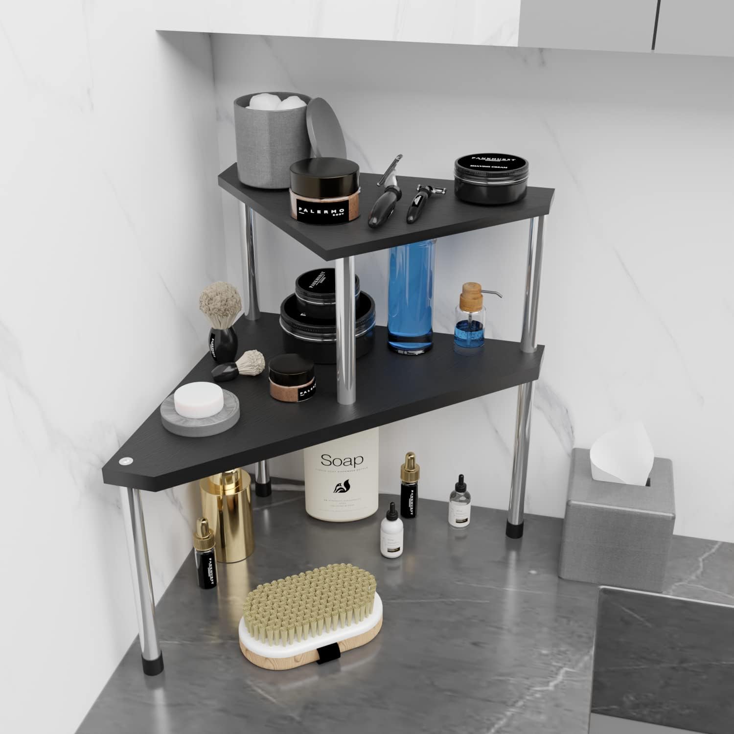 Weenson Corner Organizer Shelf with 2 Tiers Black