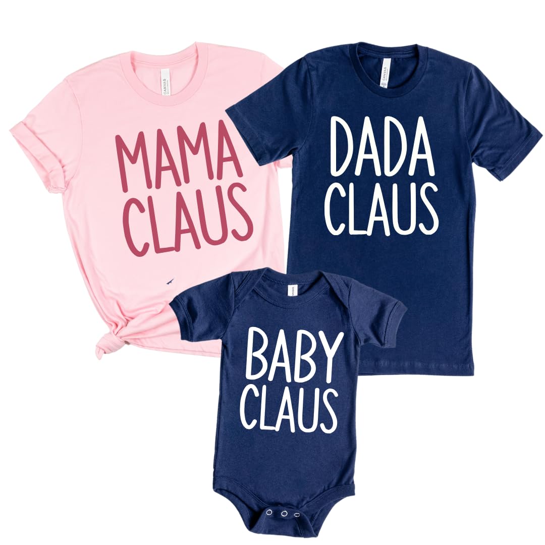 Mama Dada and Baby Claus Matching Christmas Shirts 2024