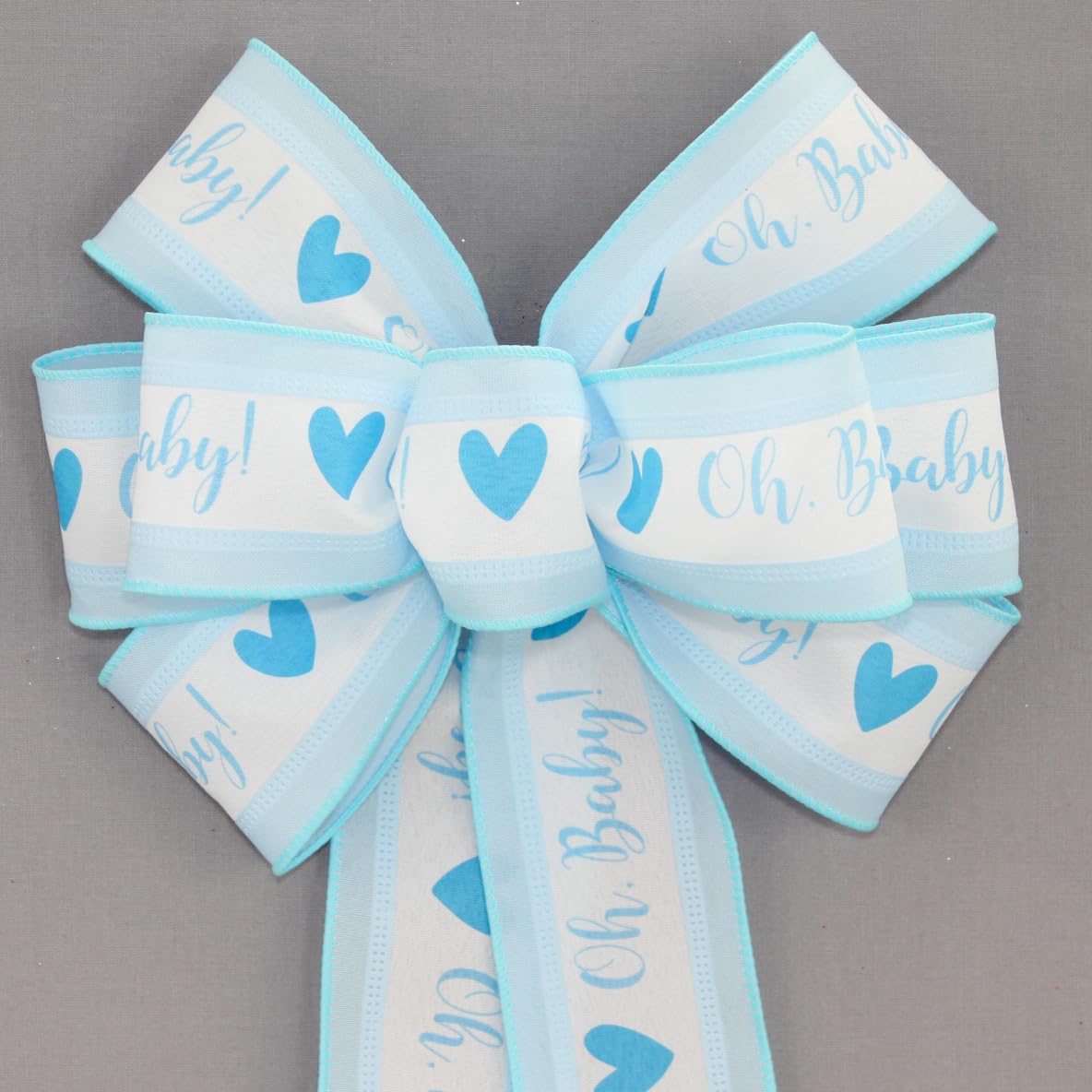 Oh Baby Boy Blue Bow Shower Wreath Decoration