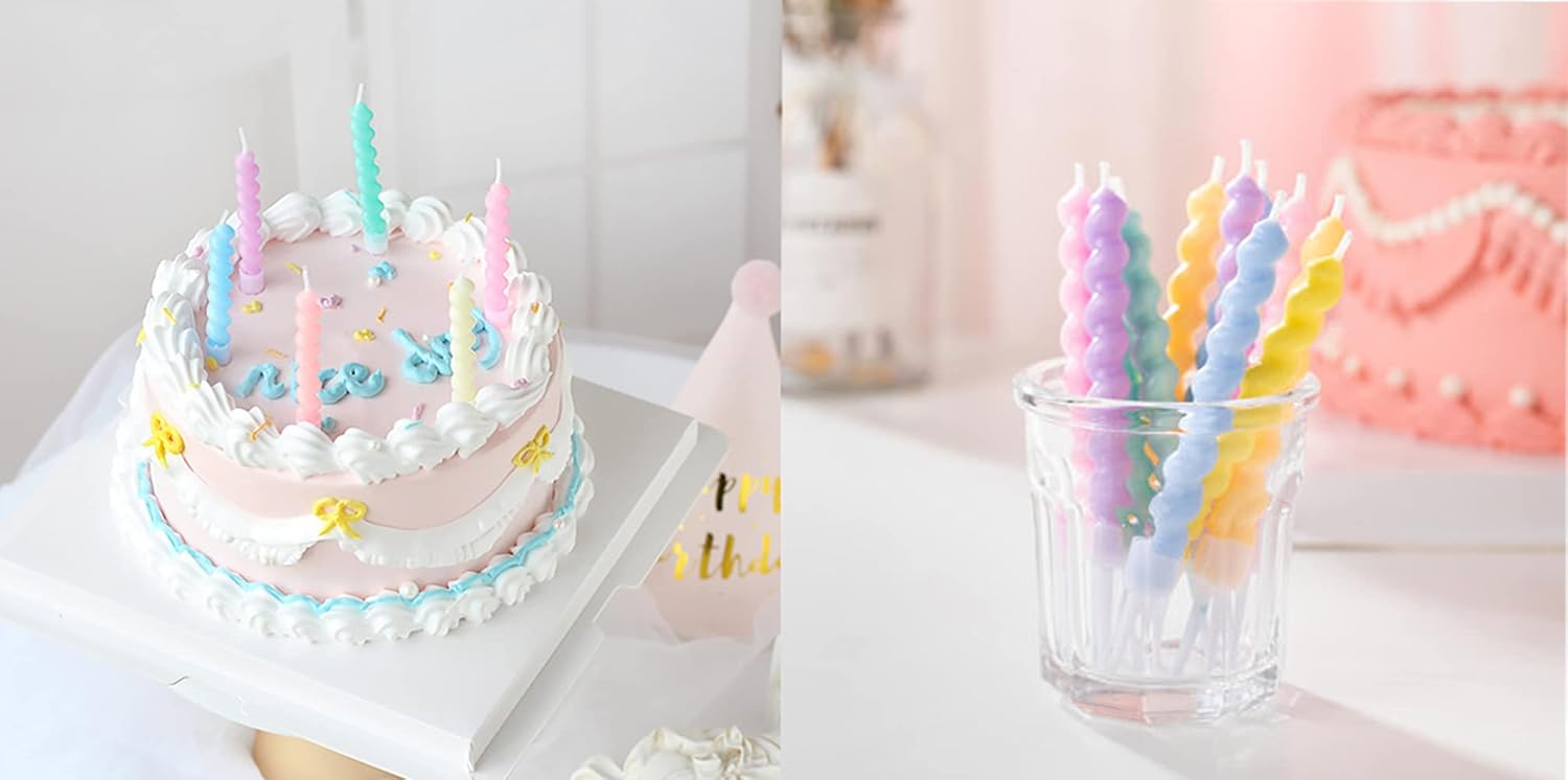 T-shin Candy Coloured Spiral Birthday Candles 6 Pack