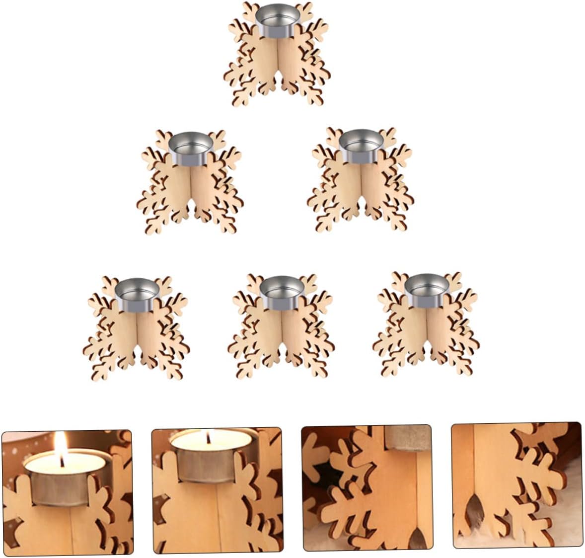 KICHOUSE Snowflake Wooden Candlestick Set for Christmas Decor