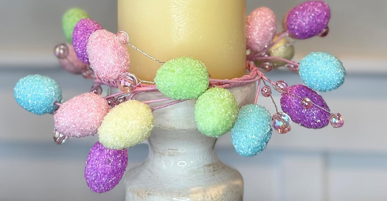 Easter Egg Candle Ring 9 Inch Pastel Decorative Wreath