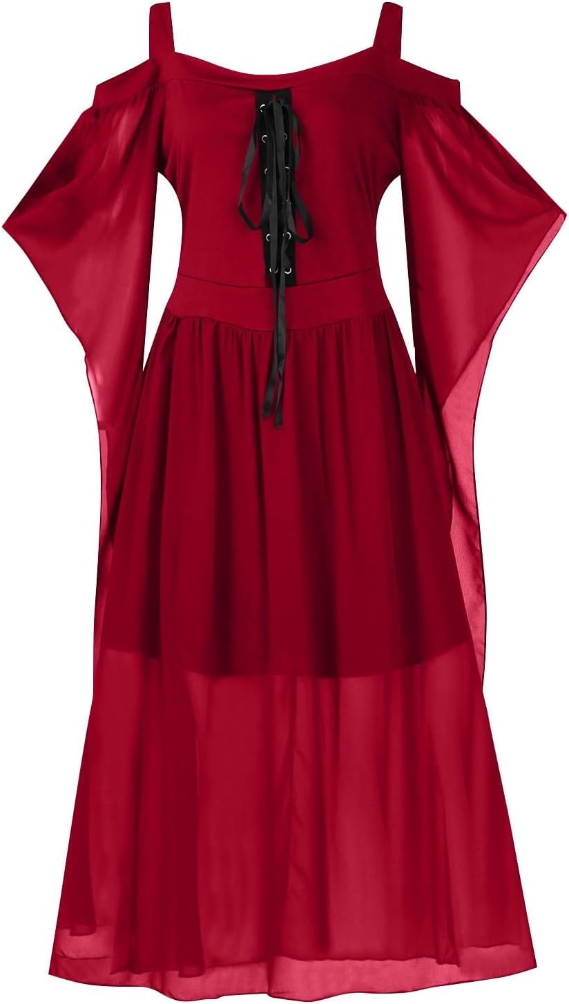 Gothic Halloween Dress for Women with High Waist and Off Shoulder Sleeve