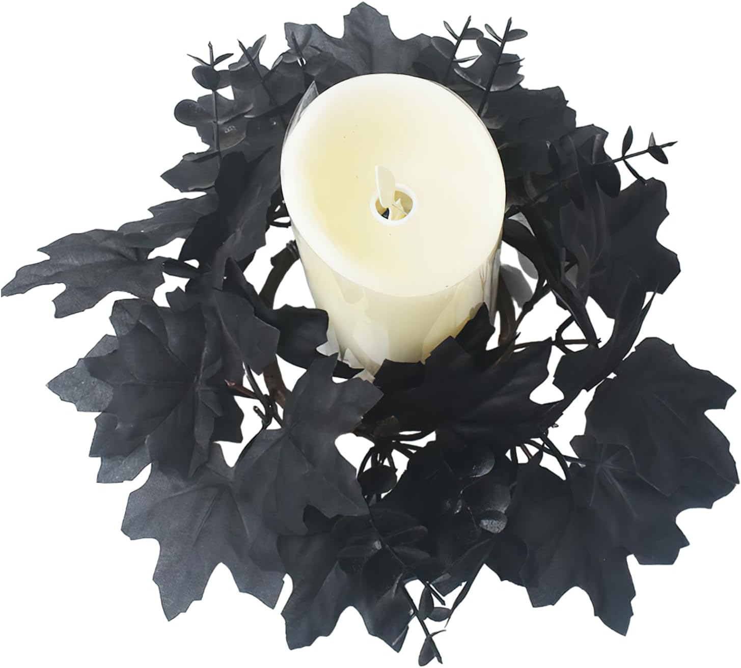 Halloween Candle Wreath with Black Maple Leaf Design
