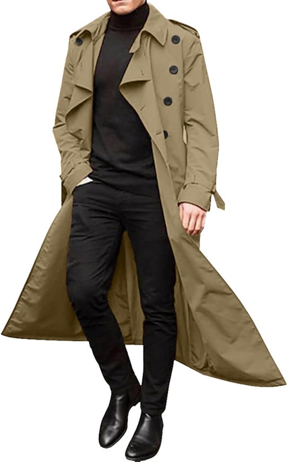 Mens Double Breasted Trench Coat Windbreaker with Belt