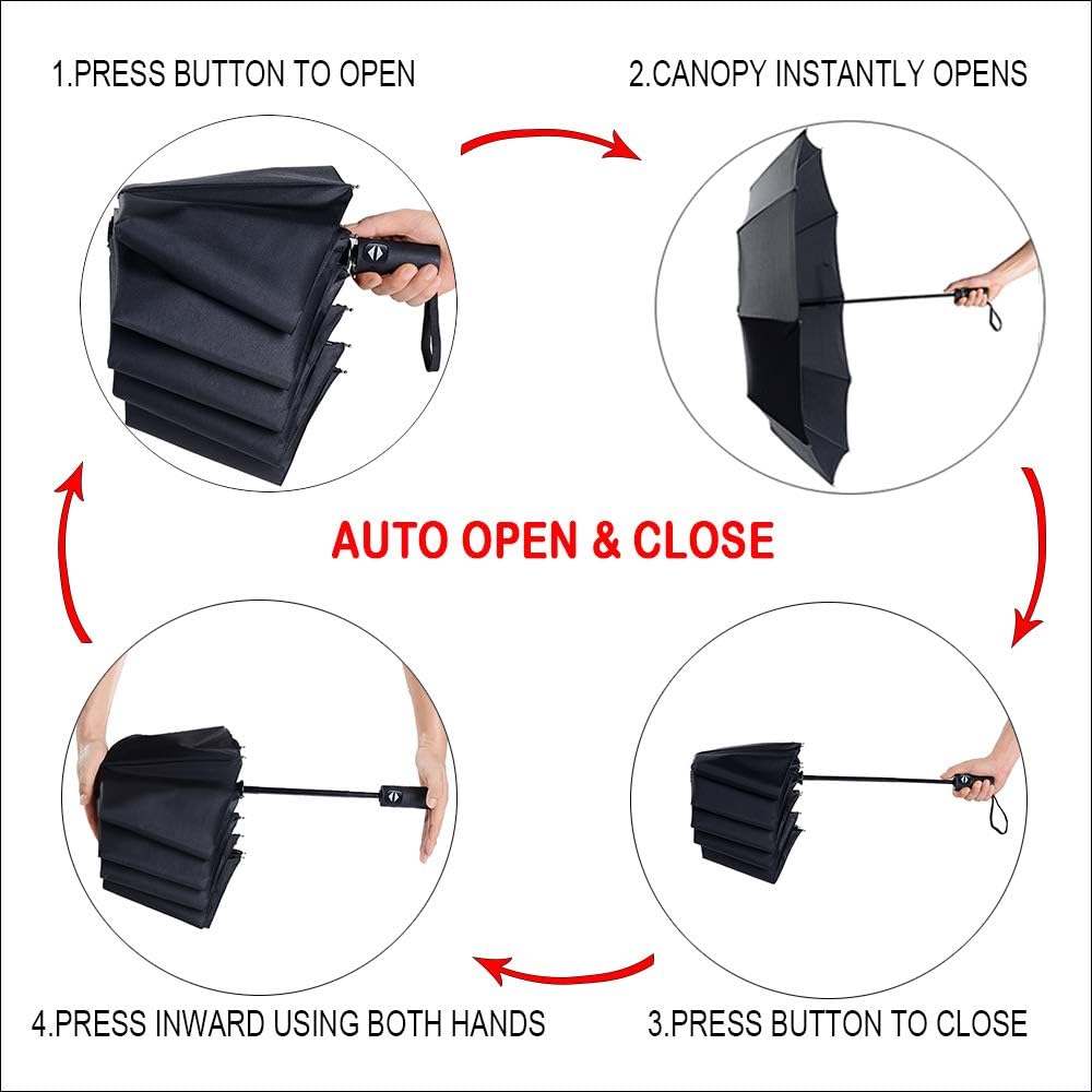 PFFY 2 Pack Travel Umbrella Windproof Auto Open Close Foldable