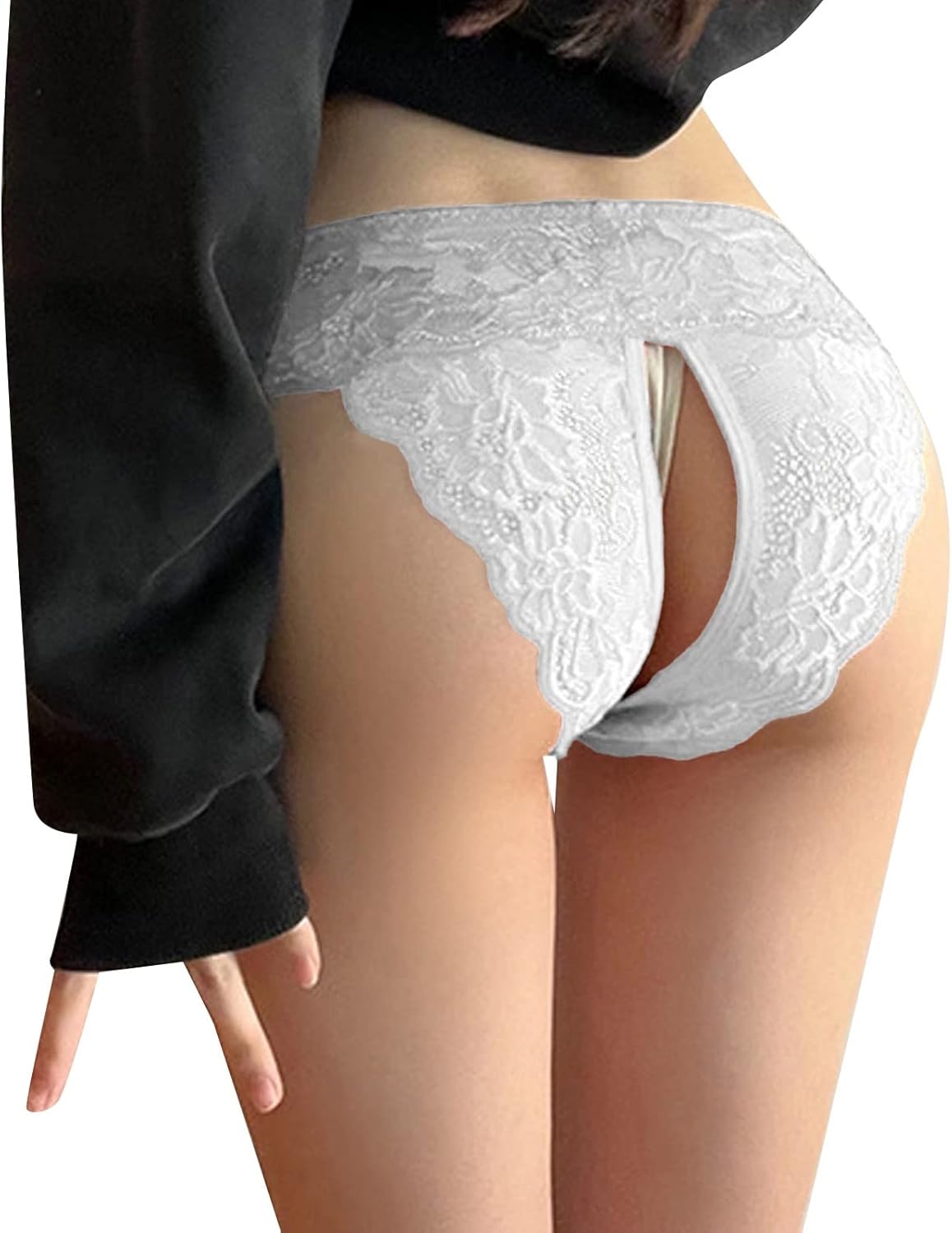 Womens High Waist Floral Lace G-String Brief With Full Coverage