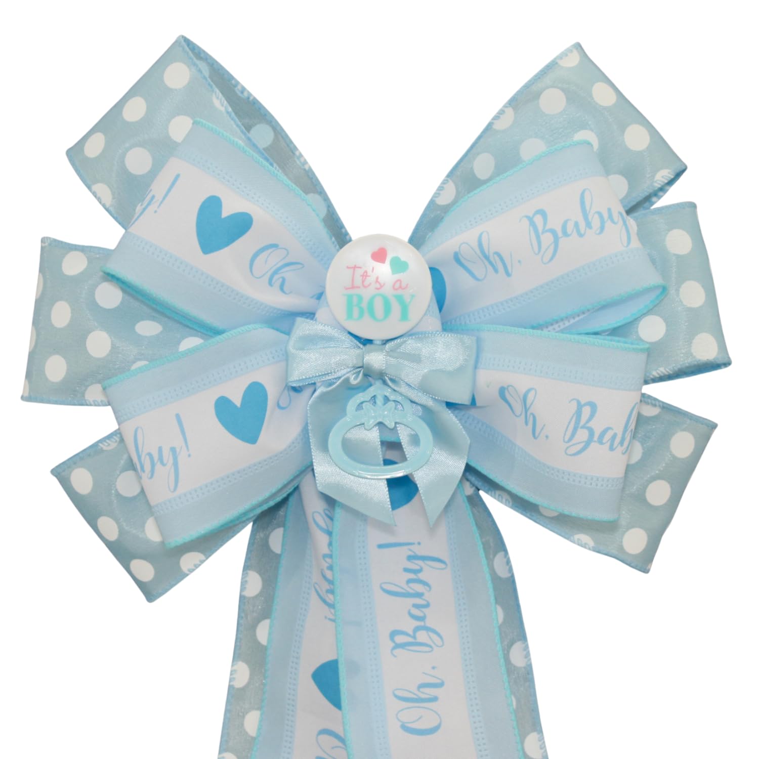 Its a Boy Blue Dot Rattle Baby Shower Bow