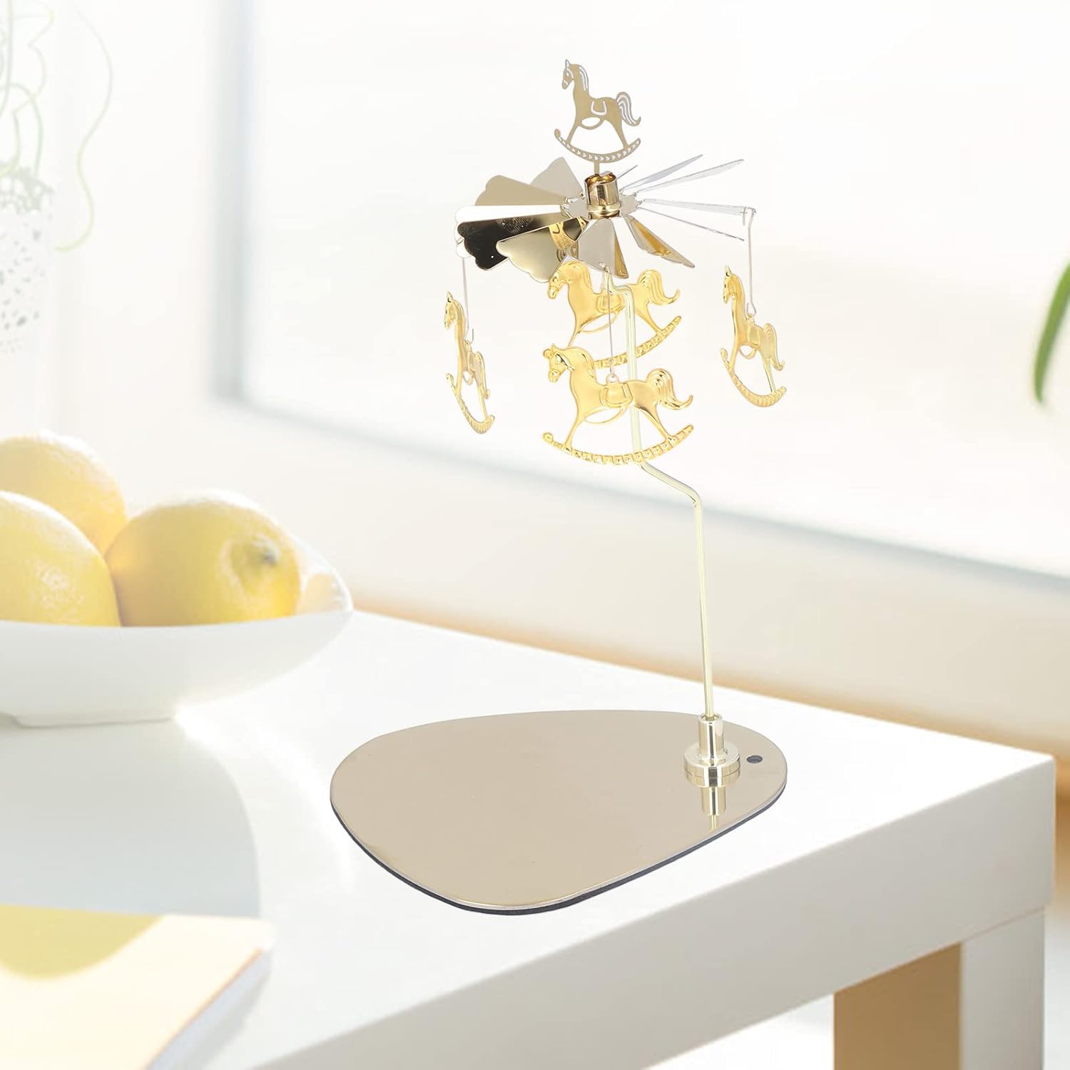 Stainless Steel Spinning Candle Holder with Wind Chime and Snowflake Design