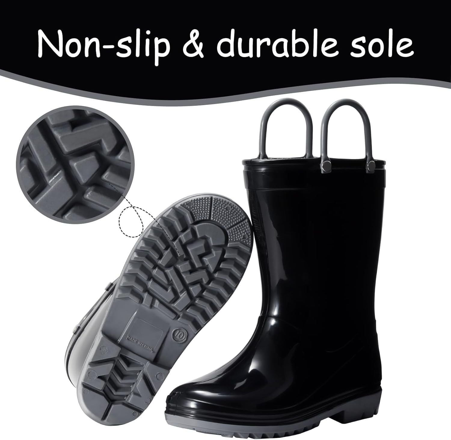 WILLPORT Toddler Rain Boots with Easy-On Handles for Boys and Girls