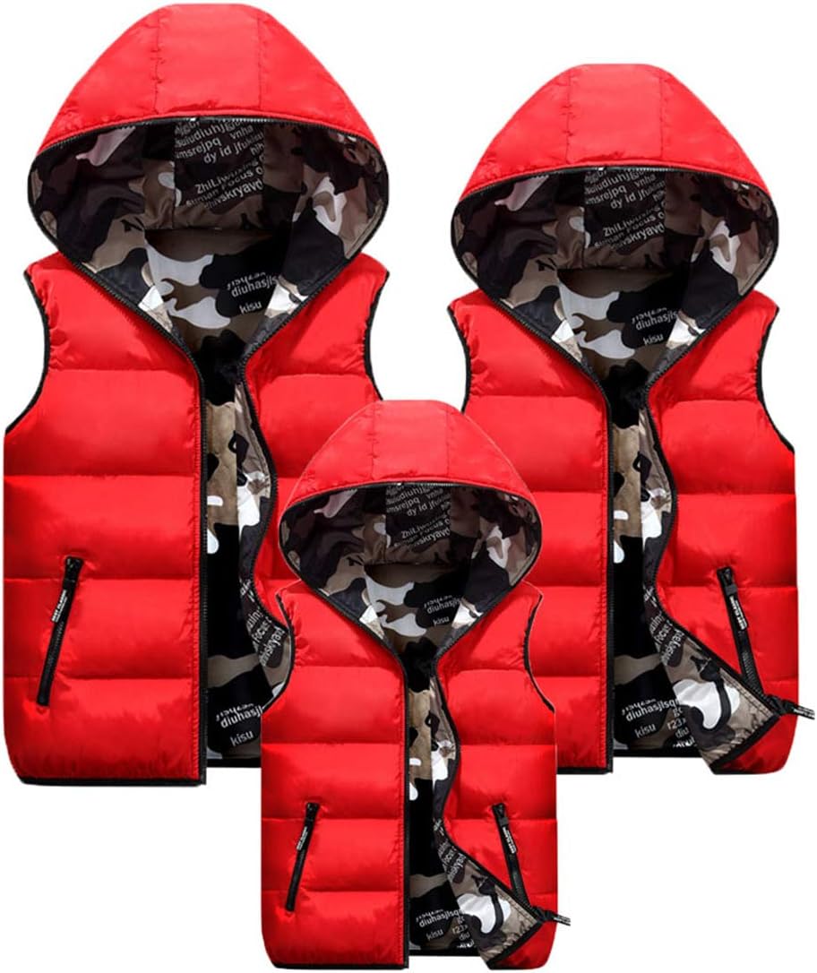 Happy Cherry Kids Winter Hooded Vest Padded Camouflage Reversible Waistcoat