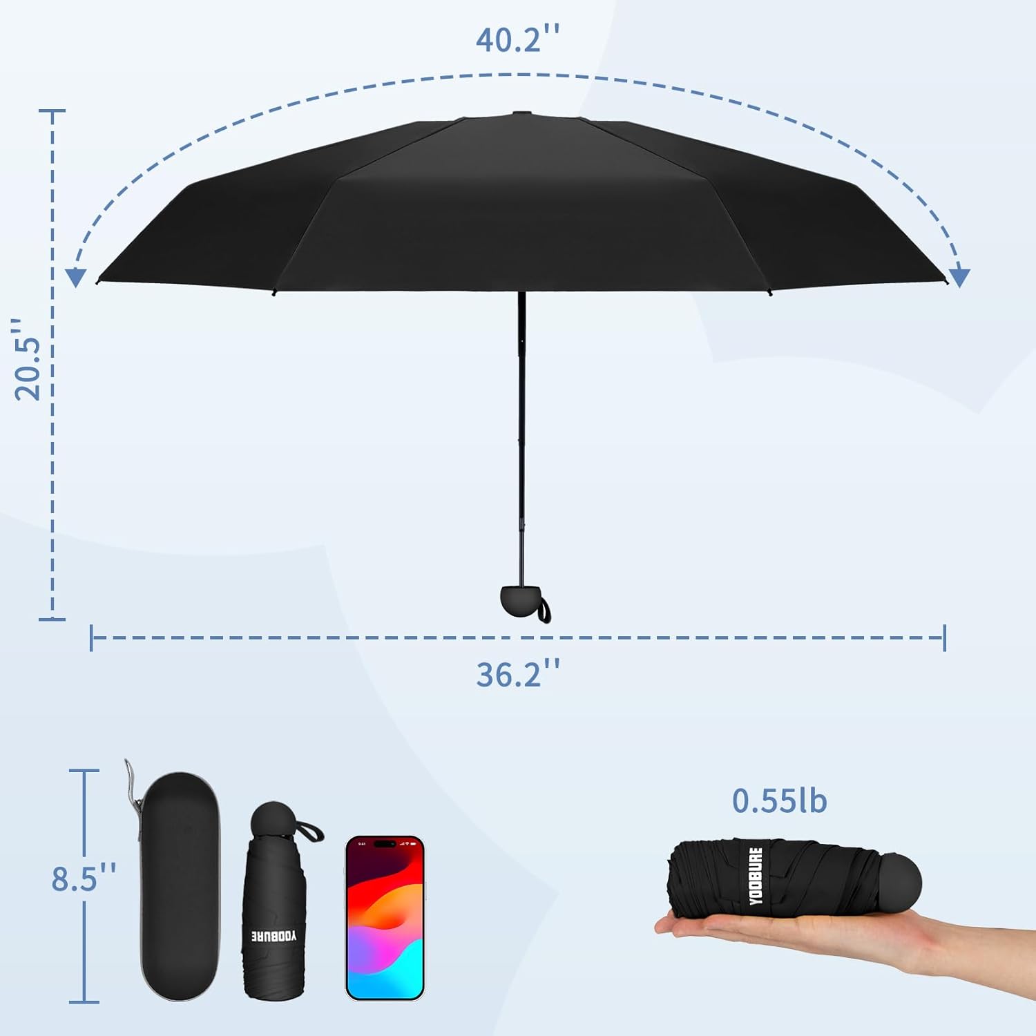 Yoobure Compact Travel Umbrella with UV Protection Case