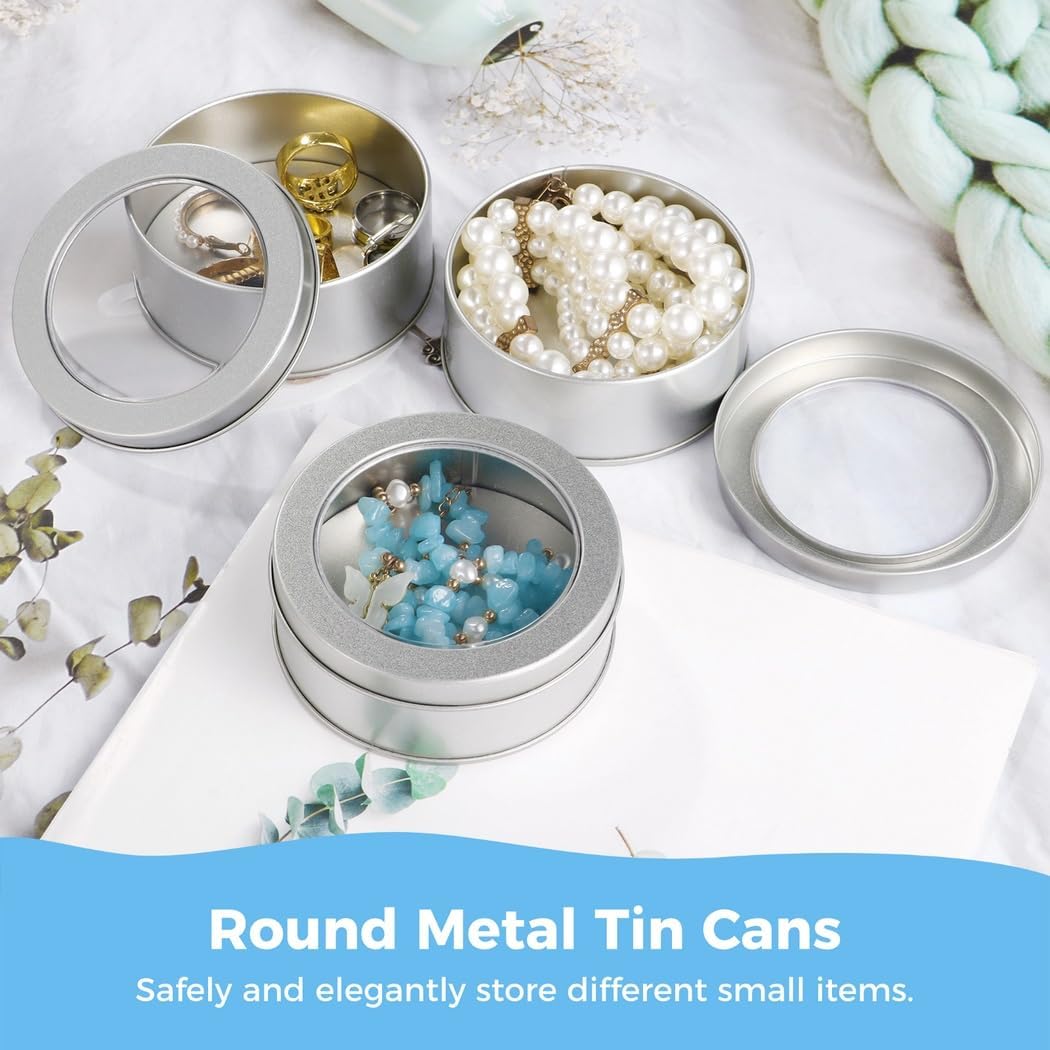 LUMINFLY 20-Piece Round Tin Cans 6-Ounce Silver Clear Lid