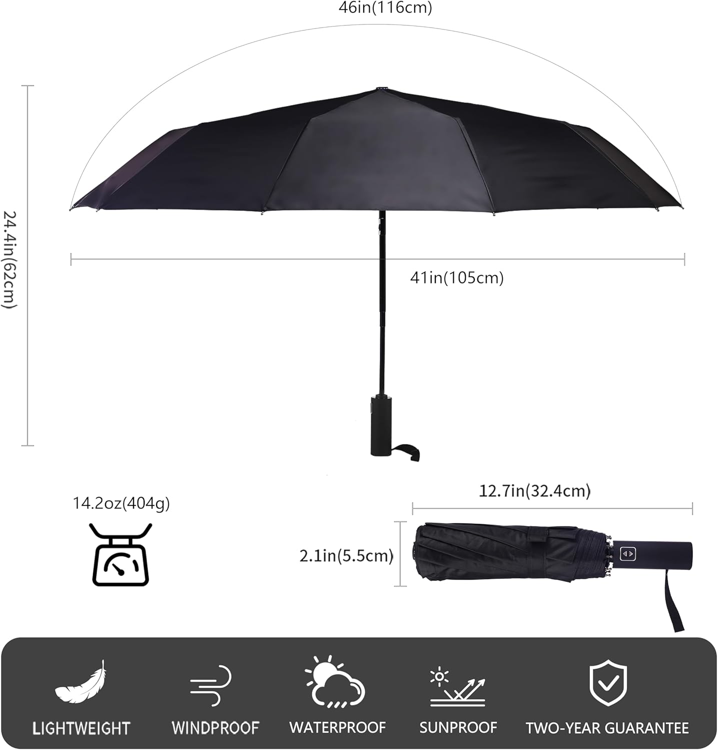 Bluinzi Double 10-Rib Compact Travel Umbrella