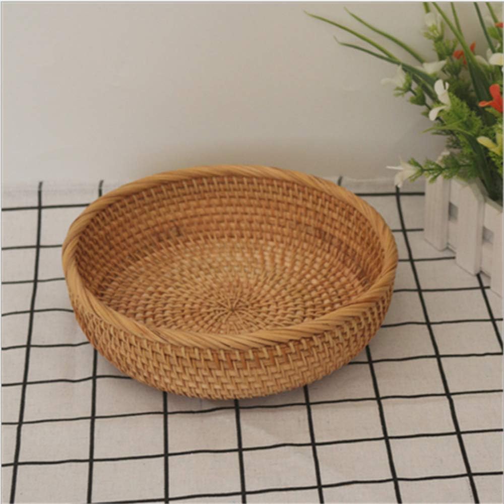 Amololo 8 Inch Round Rattan Fruit Basket with Deep Wall