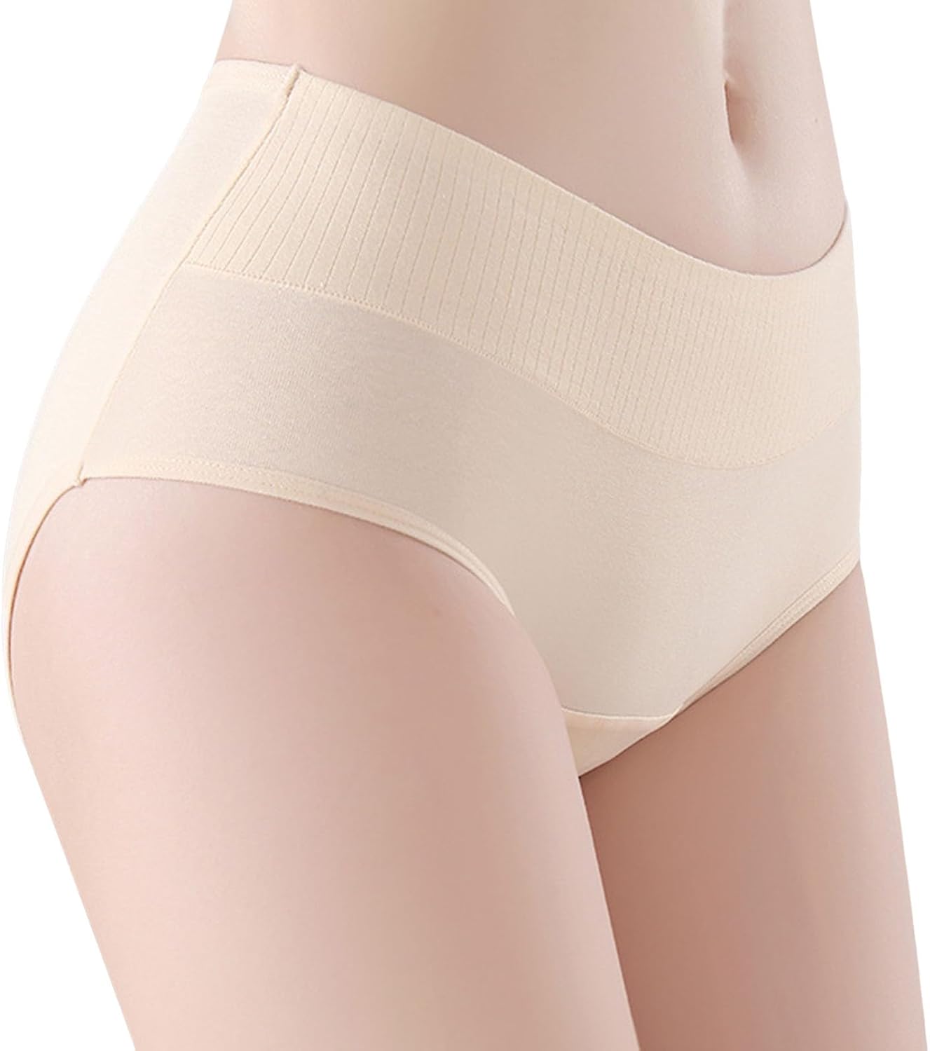 Womens High Waisted Full Coverage Lace Trim Soft No Show Panty