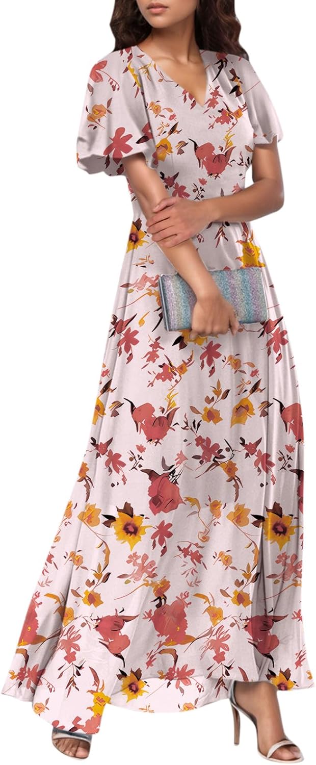 Plus Size Chiffon Dress V Neck Floral Print Swing