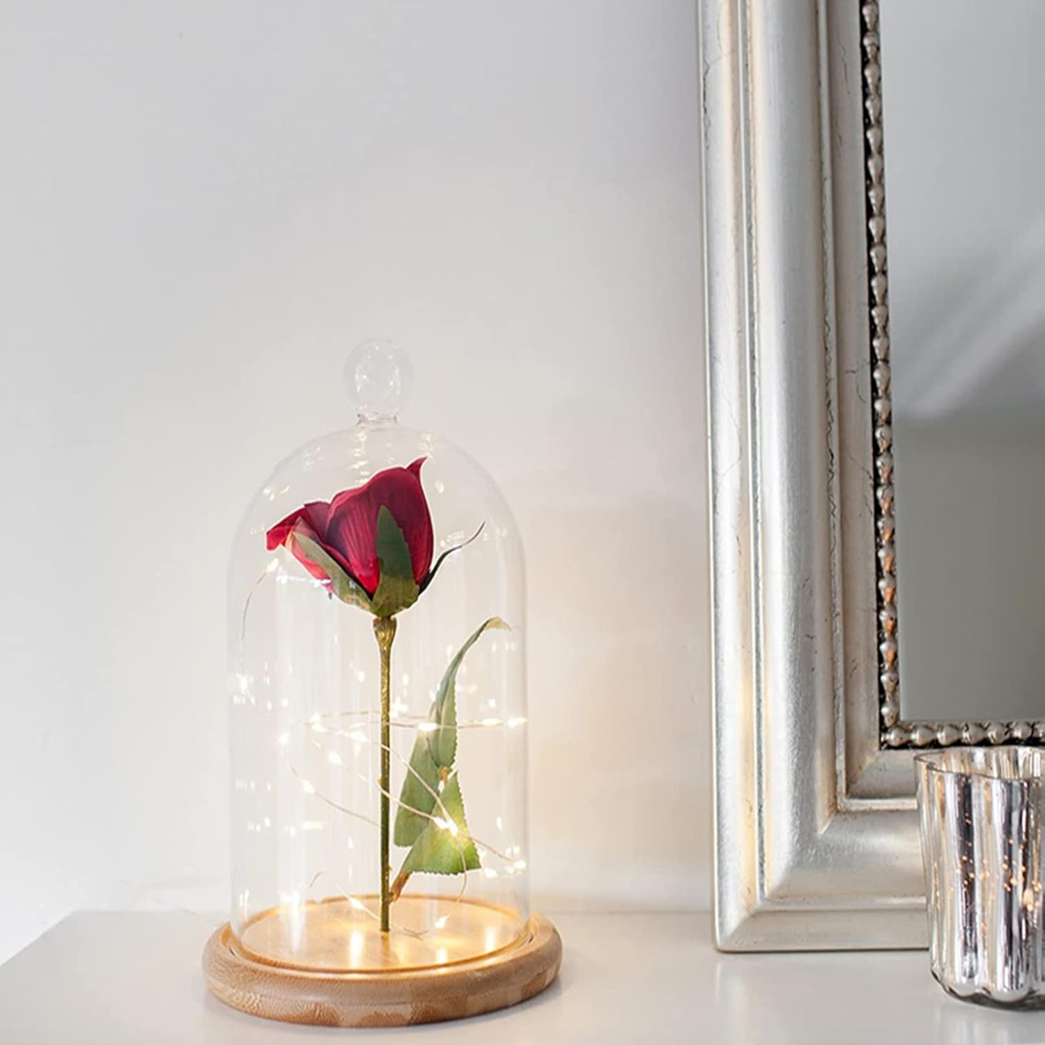 Lyellfe 2 Pack Glass Dome Cloche with Wooden Base 1