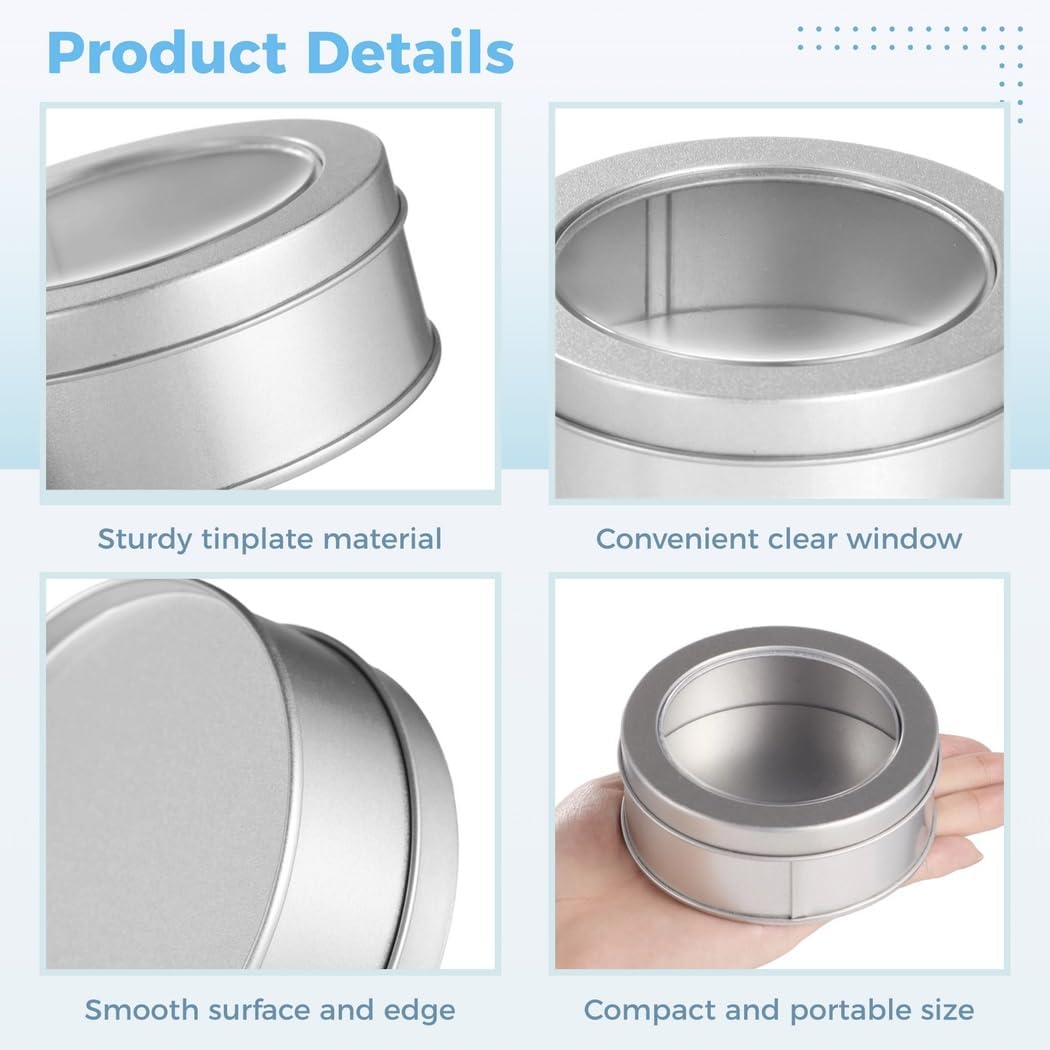 LUMINFLY 20-Piece Round Tin Cans 6-Ounce Silver Clear Lid