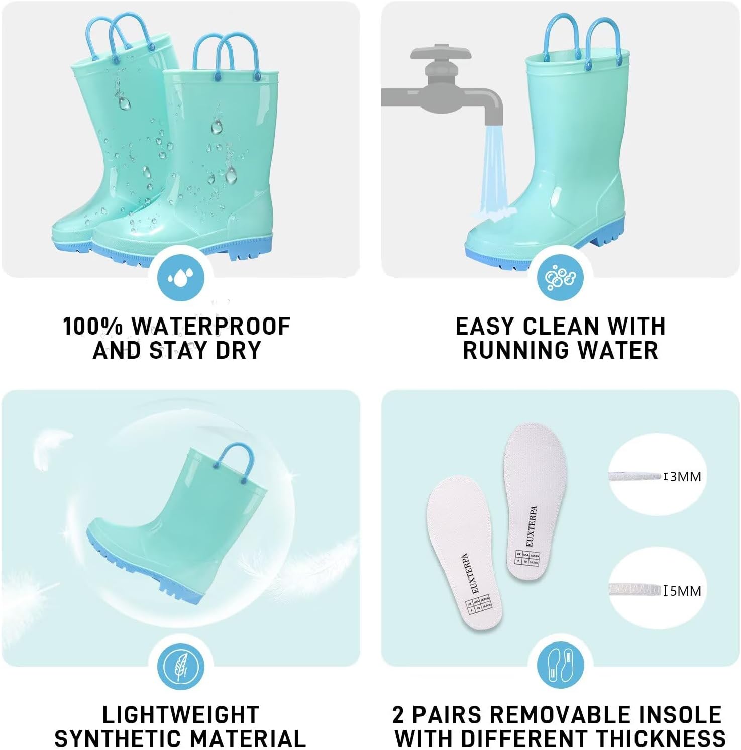EUXTERPA Waterproof Rain Boots for Kids Toddler 1