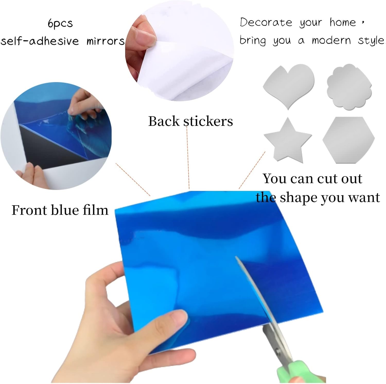 YVPSI 6PCS 8x6 Flexible Acrylic Mirror Tiles