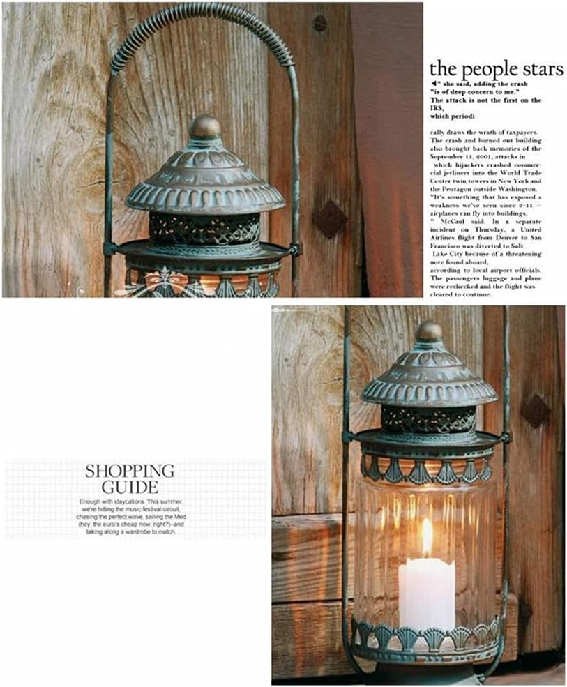 Retro Metal Candle Lantern with Glass Windows
