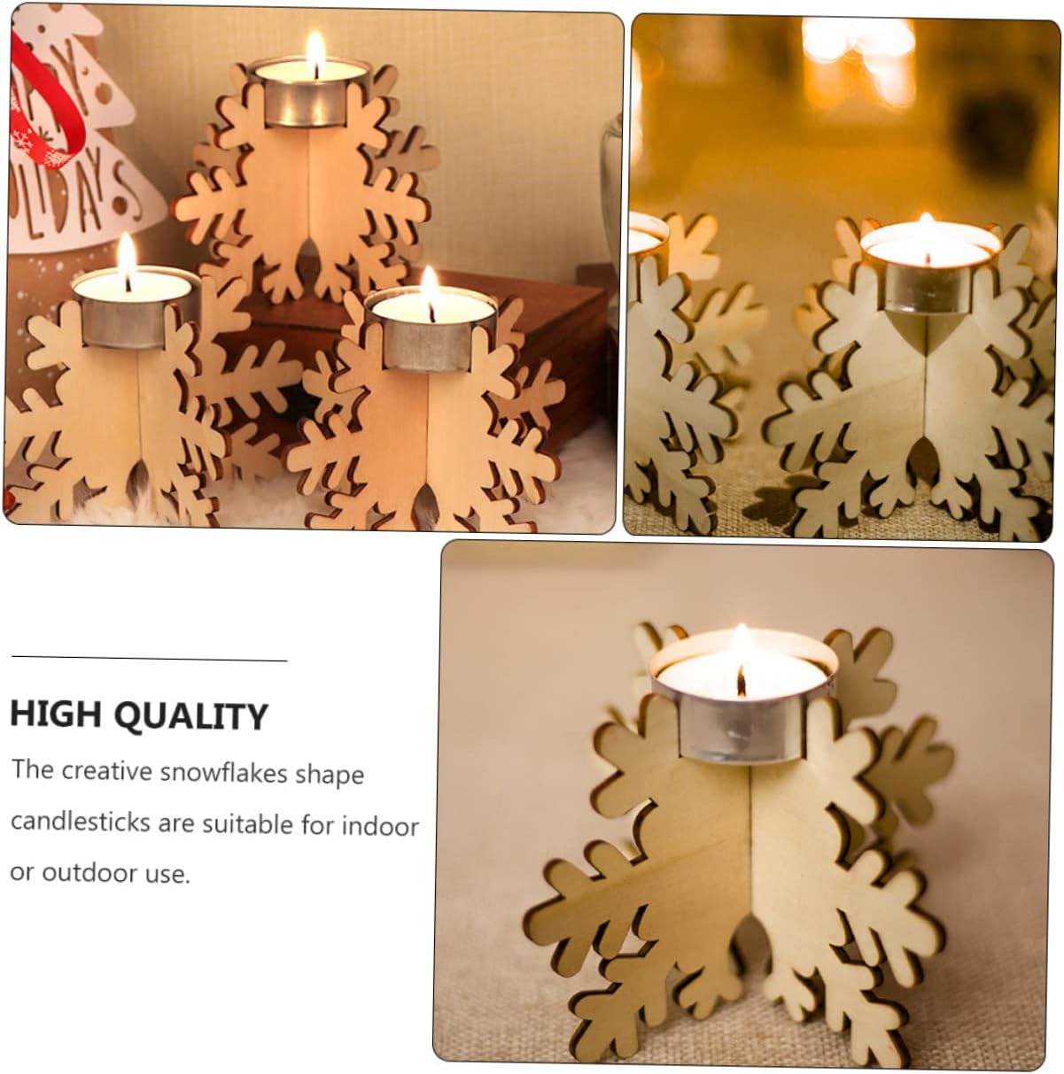 CHILDWEET Christmas Snowflake Candlestick 6 Pack Wooden Holder 1