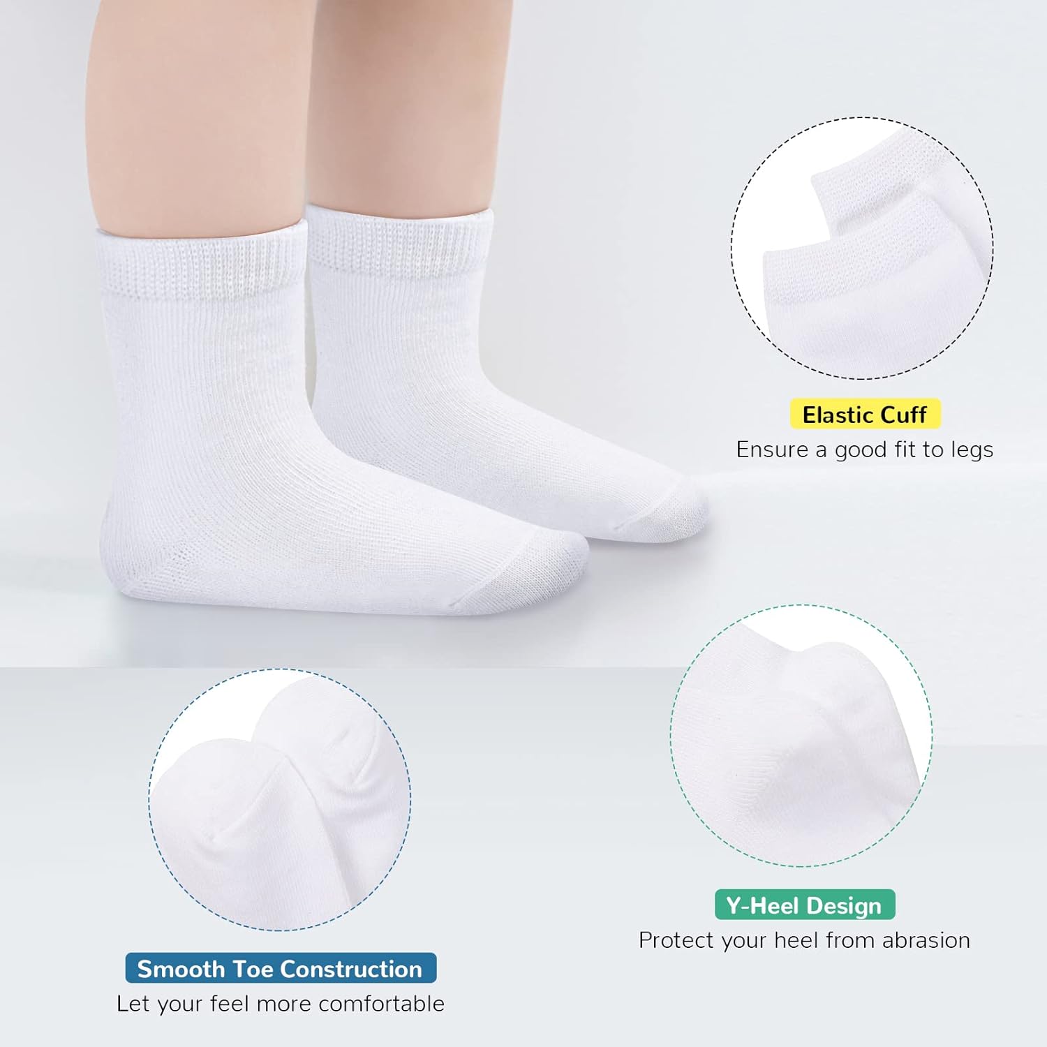 BOOPH 12 Pairs Kids Athletic Crew Socks