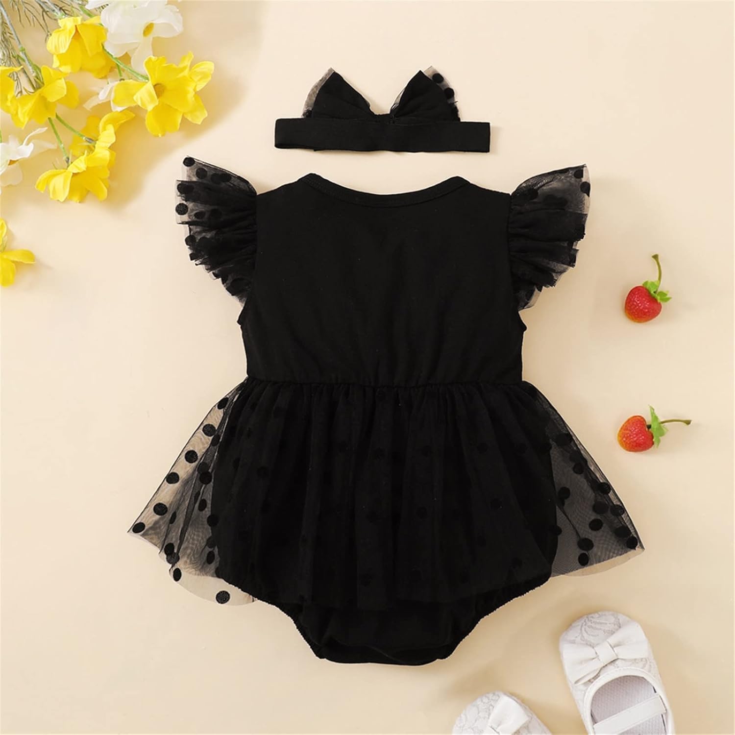 Baby Girl Ruffled Sleeve Romper with Headband Set 2Pcs