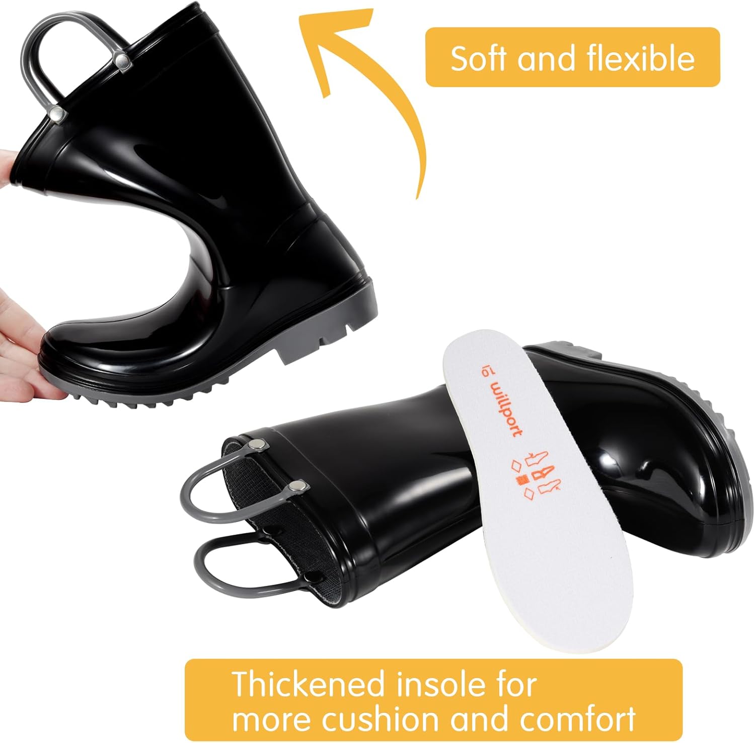 WILLPORT Toddler Rain Boots with Easy-On Handles for Boys and Girls