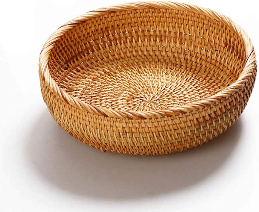 Amololo 8 Inch Round Rattan Fruit Basket with Deep Wall