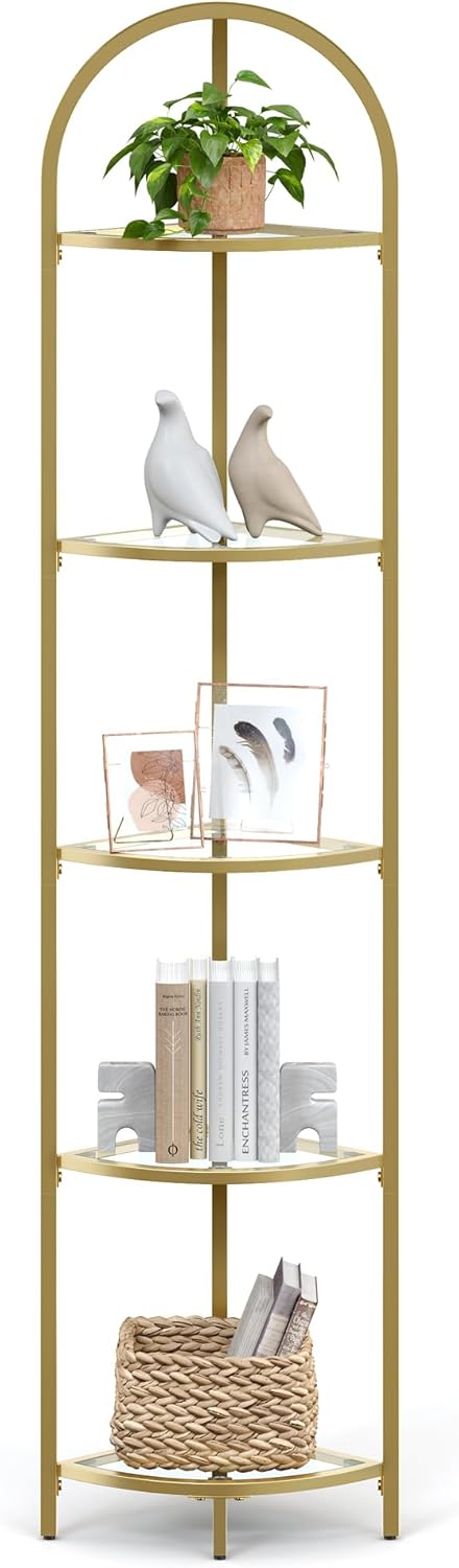 VASAGLE 5-Tier Corner Shelf Stand with Tempered Glass
