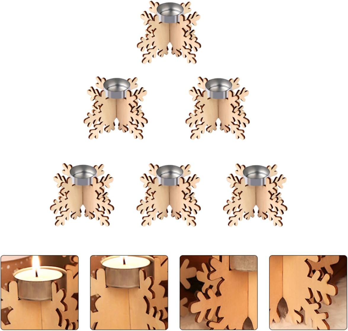Snowflake Shape Wooden Candlestick Set 6pcs Christmas Decor